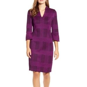 Ming Wang Plaid Bell Cuff Sheath Dress Size Medium